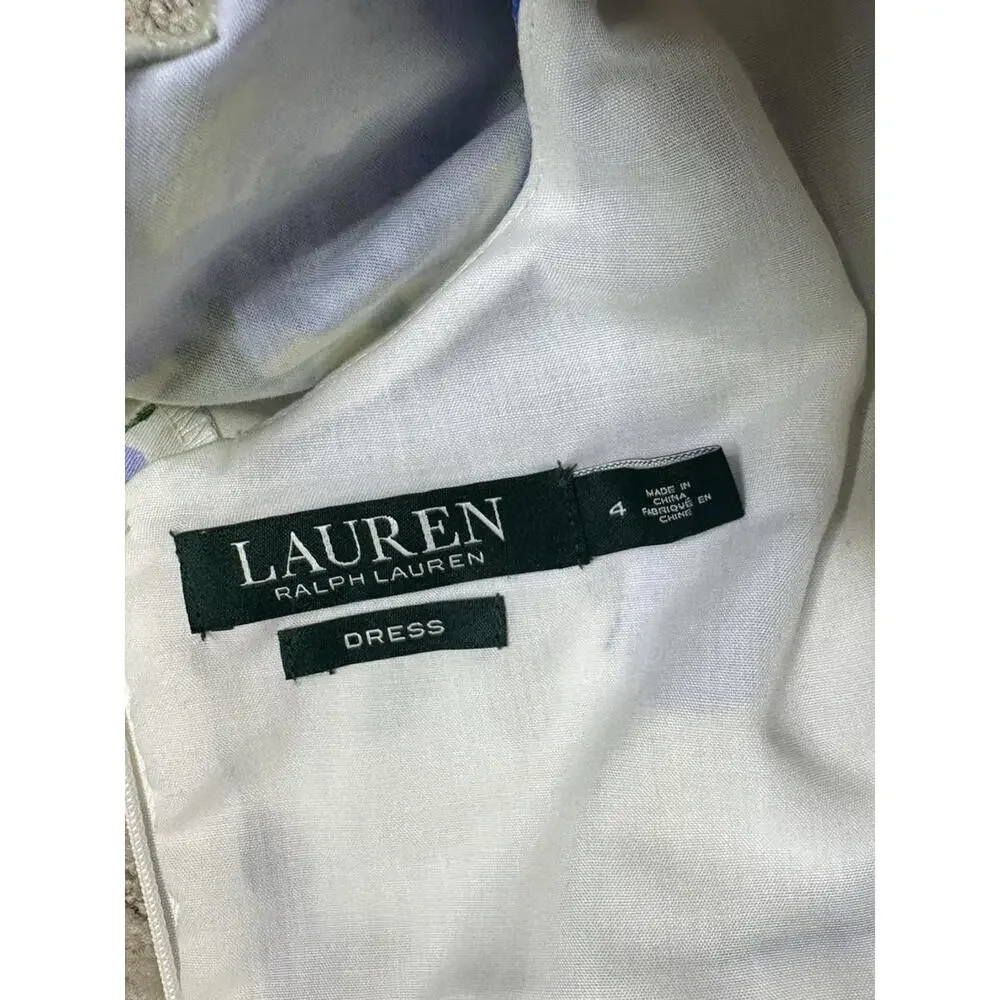 Vtg Lauren Ralph Lauren Pleated Sleeveless A Line 4 Dress Floral White Blue - Picture 5 of 6